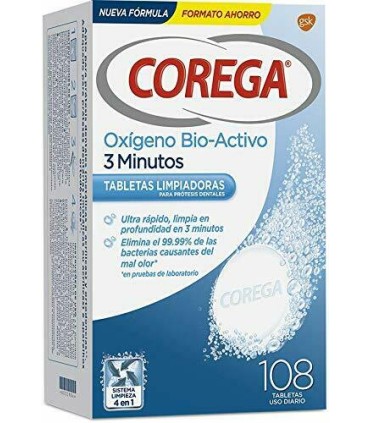 COREGA OXIGENO BIO-ACTIVO LIMPIEZA PROTESIS DENTAL 108 TABLETAS