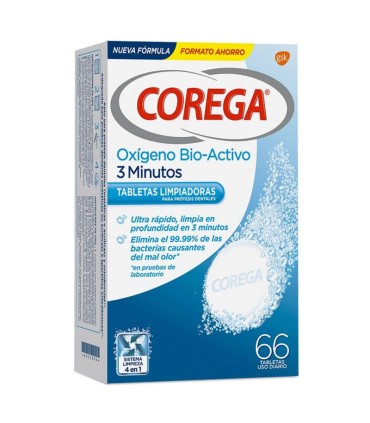 COREGA OXIGENO BIO-ACTIVO LIMPIEZA PROTESIS DENTAL 66 TABLETAS