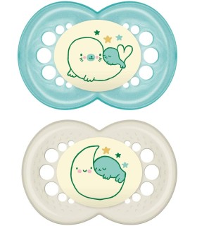 MAM CHUPETE SILICONA ORIGINAL NIGHT 6M PACK DOBLE GRIS