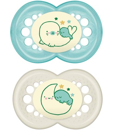 MAM CHUPETE SILICONA ORIGINAL NIGHT 6M PACK DOBLE GRIS