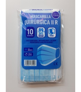 MASCARILLA QUIRURGICA IIR  ADULTO AZUL ENVASE 10 UNIDADES