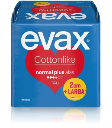 COMPRESAS HIGIENICAS FEMENINAS EVAX COTTONLIKE NOCHE PLUS CON ALAS 14 COMPRESAS