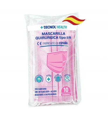 MASCARILLA QUIRURGICA IIR ADULTO ROSA ENVASE 10 UND