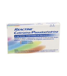 REACTINE CETIRIZINA/PSEUDOEFEDRINA 5 mg/120 mg 14 COMPRIMIDOS LIBERACION PROLONGADA