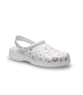 FELIZ CAMINAR ZUECOS SANITARIOS O LABORALES ABIERTOS BLANCO DIBUJOS TALLA 40