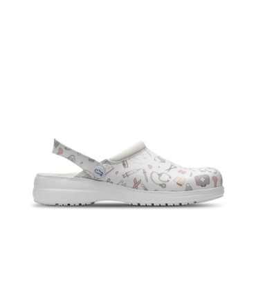 FELIZ CAMINAR ZUECOS SANITARIOS O LABORALES ABIERTOS BLANCO DIBUJOS TALLA 40