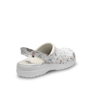 FELIZ CAMINAR ZUECOS SANITARIOS O LABORALES ABIERTOS BLANCO DIBUJOS TALLA 40