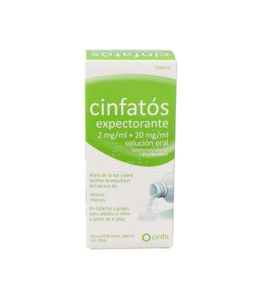 CINFATOS EXPECTORANTE 2 mg/ml + 20 mg/ml SOLUCION ORAL 1 FRASCO 200 ml (PET)