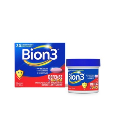 BION 3 DEFENSE JUNIOR 30 COMPRIMIDOS MASTICABLES SABOR FRAMBUESA
