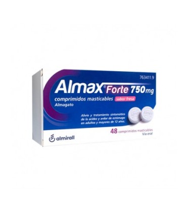ALMAX FORTE 750 MG 48 COMPRIMIDOS MASTICABLES SABOR FRESA