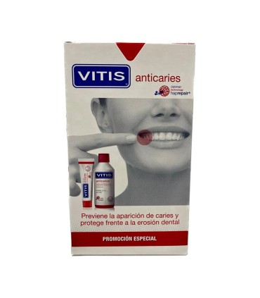 VITIS ANTICARIES PACK 1 ENVASE 100 ML  PASTA + 1 ENVASE 500 ML COLUTORIO
