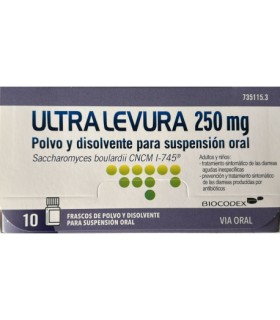 ULTRA-LEVURA 250 MG 10 FRASCOS POLVO Y DISOLVENTE PARA SUSPENSION ORAL